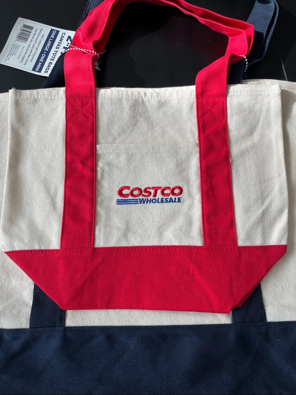 Costco Japan Canvas Tote Bags, Set Of 2 (1 LG Blue trim, 1 SM Red trim), NWT - Picture 2 of 12